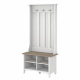 Bush Furniture Salinas Hall Tree Entryway Small Bench with Adjustable Shelves | Coat Rack with 3 Hanging Hooks and Shoe Storage, Pure White and Shiplap Gray Bush Business Furniture