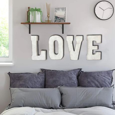 ABELOTS Distressed White Wash Wood Letter Decorative Signage, 10.0 x 5.91 inches, Love, Style S ABELOTS