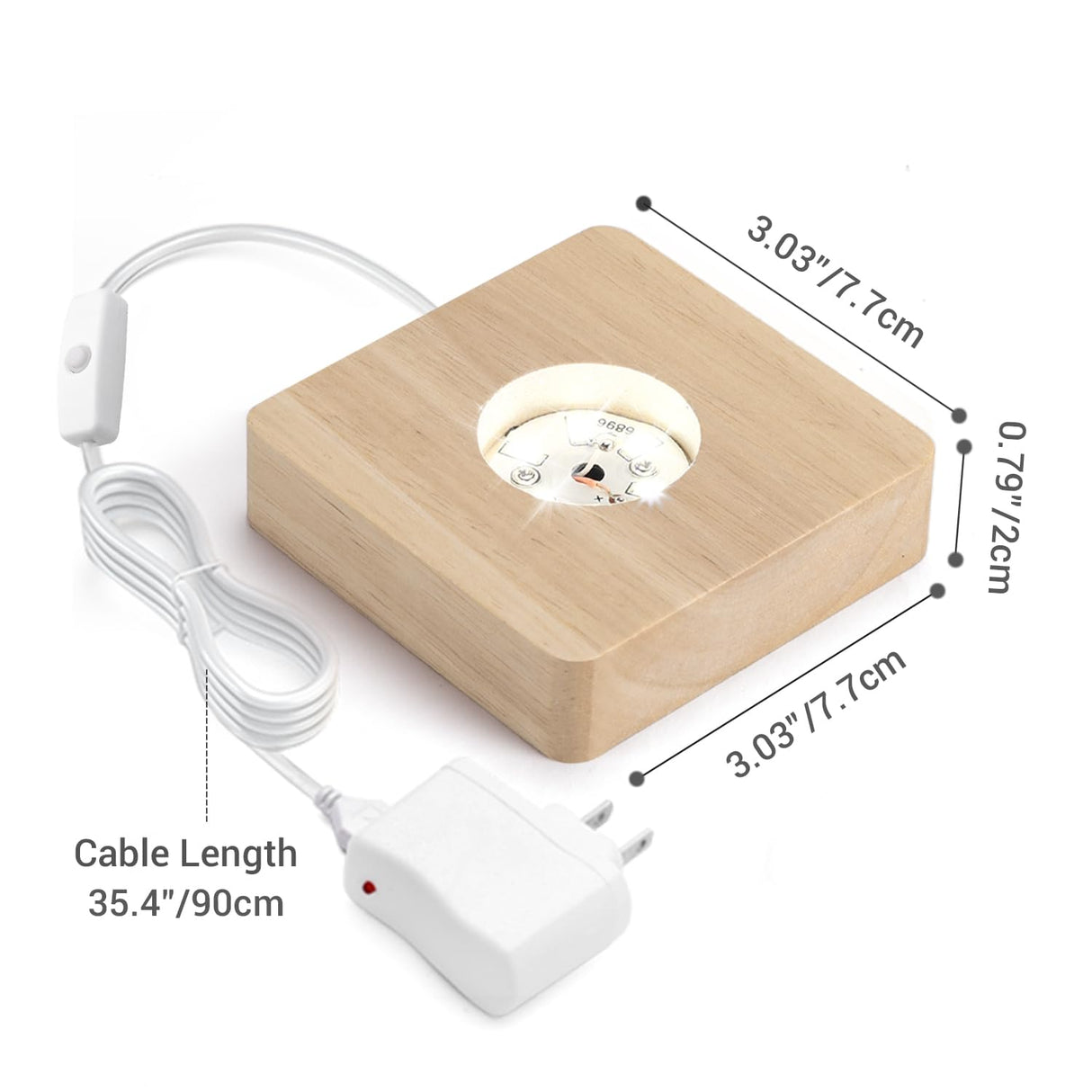 Facmogu Wooden LED Light Display Base with Power Adapter DC 5V 1A, USB Powered White Light LED Display Base Stand with 6 LEDs, 6 LED Lights Base for 3D Crystal Laser Glass Resin Art Warm Light Square Facmogu