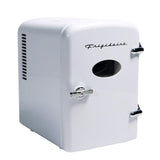 Frigidaire EFMIS129-WHITE White Mini Personal Fridge Cooler, 1 Gal Capacity fits Six Cans, Includes Plugs for Home Outlet & DC Charger-9.84" D x 7.09" W x 10.35" H, standard Frigidaire
