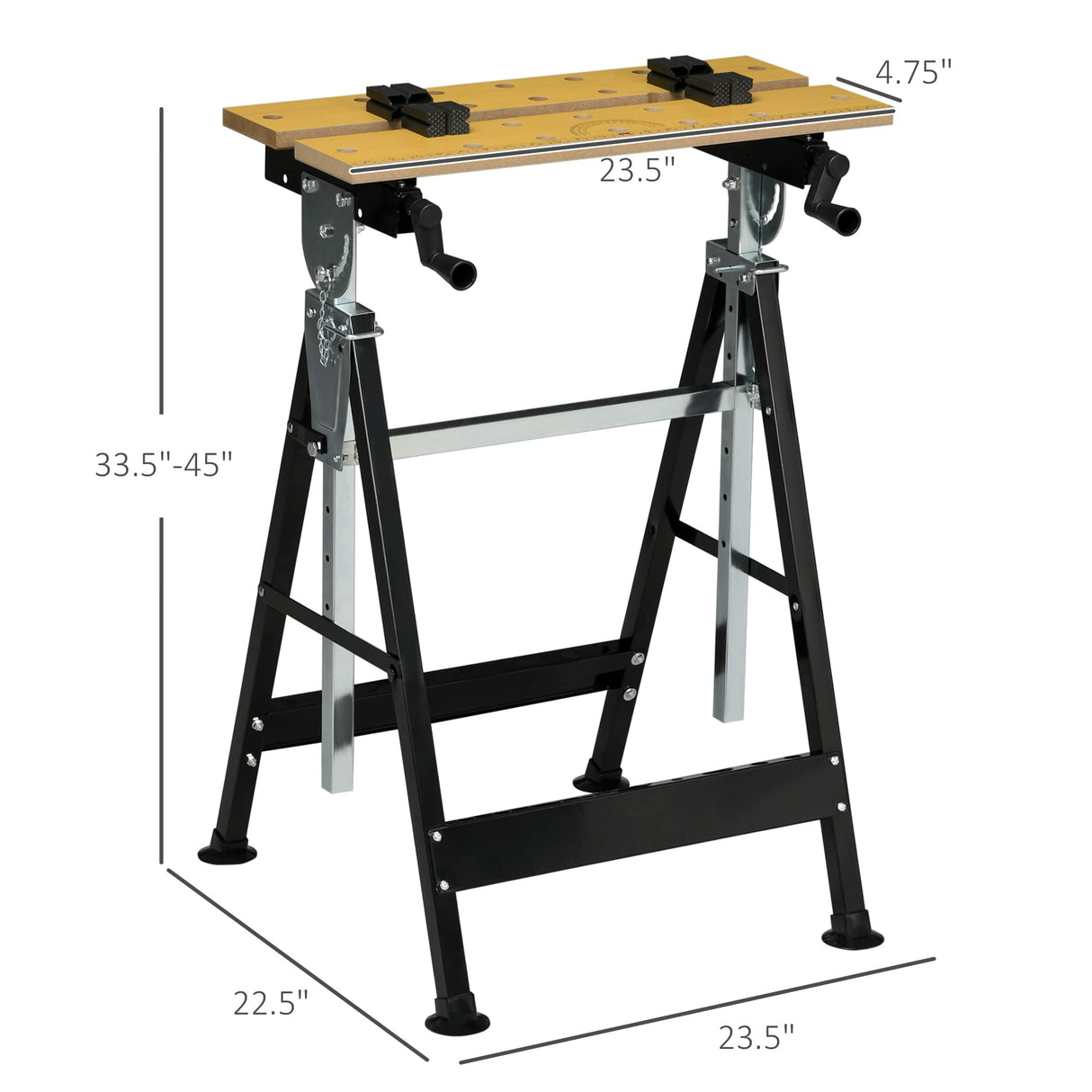 HOMCOM Work Bench Tool Stand with Adjustable Height and Angle, Carpenter Saw Table with 4 Clamps, Steel Frame, 220lbs Capacity HOMCOM