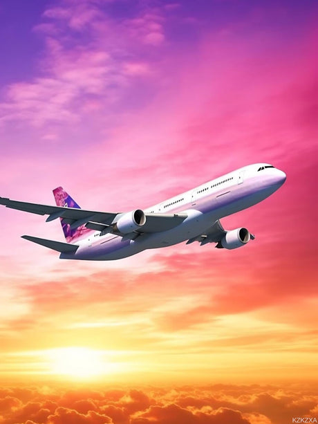 KZKZXA Airplane Flying Through The Sky at A Sunset Diamond Painting Kits Airplane Diamond Painting, Full Round Diamond Art Kits, Home Wall Decor 12x16 inch KZKZXA