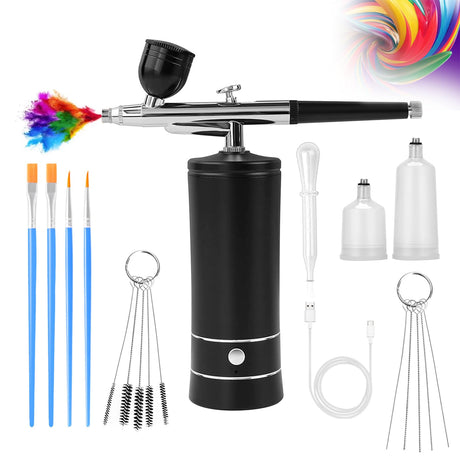 Airbrush-Kit Air Brush Kit With Airbrush Compressor Nail Charms Wireless Air Brush for Barber, Nail Art, Cake Decor, Makeup, Model Painting (Black) crpen