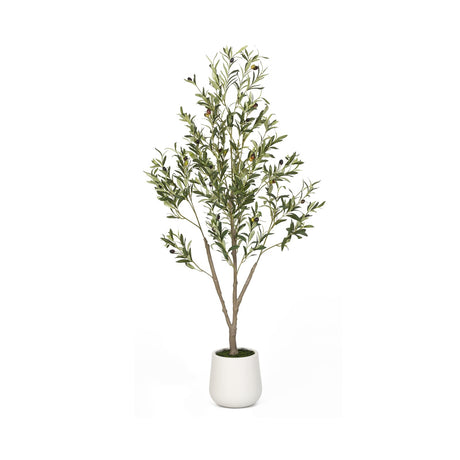 VIVATREES Artificial Olive Tree, 5FT Tall Faux Olive Tree with White Planter, Artificial Plants with Natural Wood Trunk and Lifelike Fruits for Home Office Decor VIVATREES