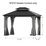 Covered Outdoor Gazebo Curtain Replacement Universal 4-Panel Sidewalls 10' x 12', Outdoor Gazebo Privacy Curtains with Zipper, Replacement for Patio Canopy, Garden, Backyard, Grey (Curtain Only) Covered Outdoor