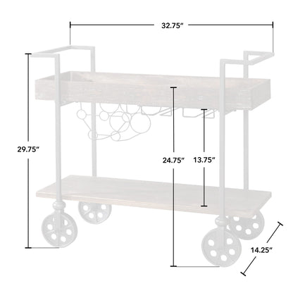 FirsTime & Co. Factory Row Industrial Farmhouse Bar Kitchen and Coffee Serving Cart with Wine Rack, Wheels and Handles, Aged Black, 32.75 L x 14.25 W x 29.75 H inches, Rustic Brown