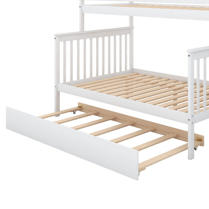 Merax Twin-Over-Full Bunk Bed with Trundle and Storage Staircase in White - WoodArtSupply