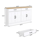 Sideboard Buffet Cabinet with Storage, 55" Large Kitchen Storage Cabinet with 2 Drawers and 4 Doors, Wood Coffee Bar Cabinet Buffet Table Console Cabinet for Kitchen Dining Room, White Locsear