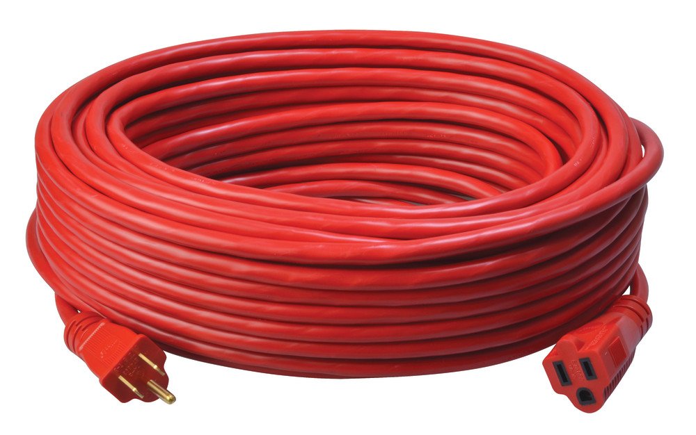 Southwire Medium Duty Extension Cord, 100Ft, 14 Gauge, 3 Conductor, General Purpose Extension Cord, SJTW, Red, 2409SW8804 Coleman Cable