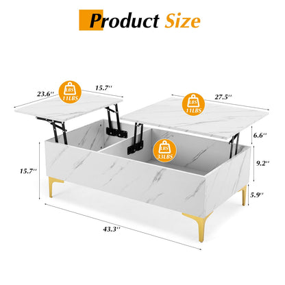 COSVALVE Marble White Table Set, includes LED TV Stand and Lift Top Coffee Table for Living Room, Entertainment Center with Storage Cabinet