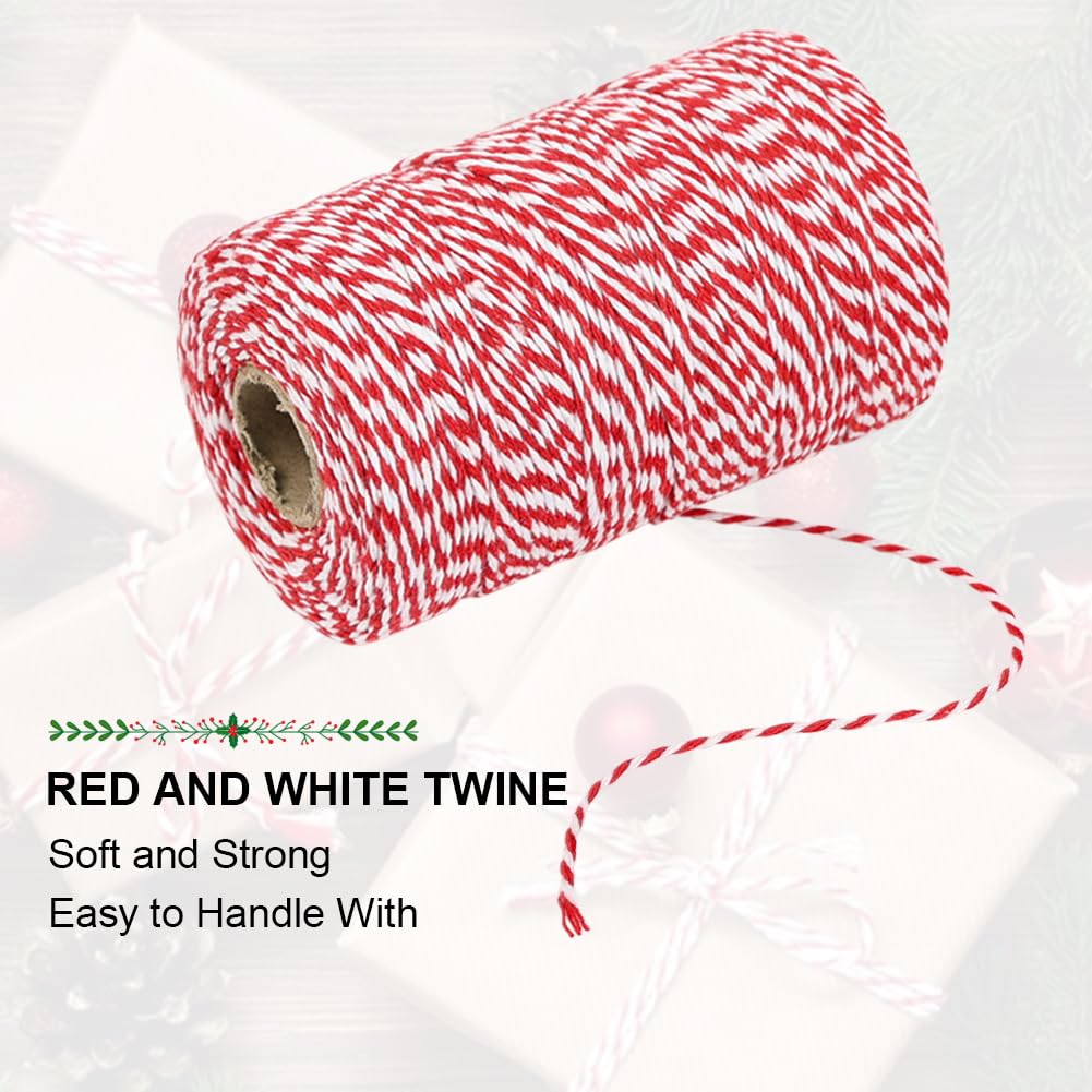 Tenn Well Red and White Twine, 656 Feet 200m Cotton Bakers Twine Ribbon for Baking, Butchers, Crafts, Gift Wrapping, Christmas Holiday Decorations Tenn Well