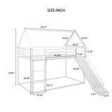 EMKK Metal Bunk Bed with Slide, Low Bunk Bed Twin Over Twin, Junior House Bunk Bed for Girls Boys, Metal Bunkbeds with Safety Guardrail & Ladder, No Box Spring Needed, Easy to Assemble, White EMKK