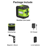 Weiddw Laser Level Self-Leveling Laser Level Tool Green Cross Line Lazer Level for Construction Indoor Project,Picture Hanging, DIY with 360° Magnetic Pivoting Base, Carrying Bag,Battery WEIDDW