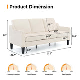 VINGLI Small Couch Sofa 71" Comfy Couches for Living Room Beige 3 Seat Sofa Couch Mid Century Modern Sofa Furniture Couches with Scooped Arms for Small Spaces, Bedroom, Apartment, Studio VINGLI