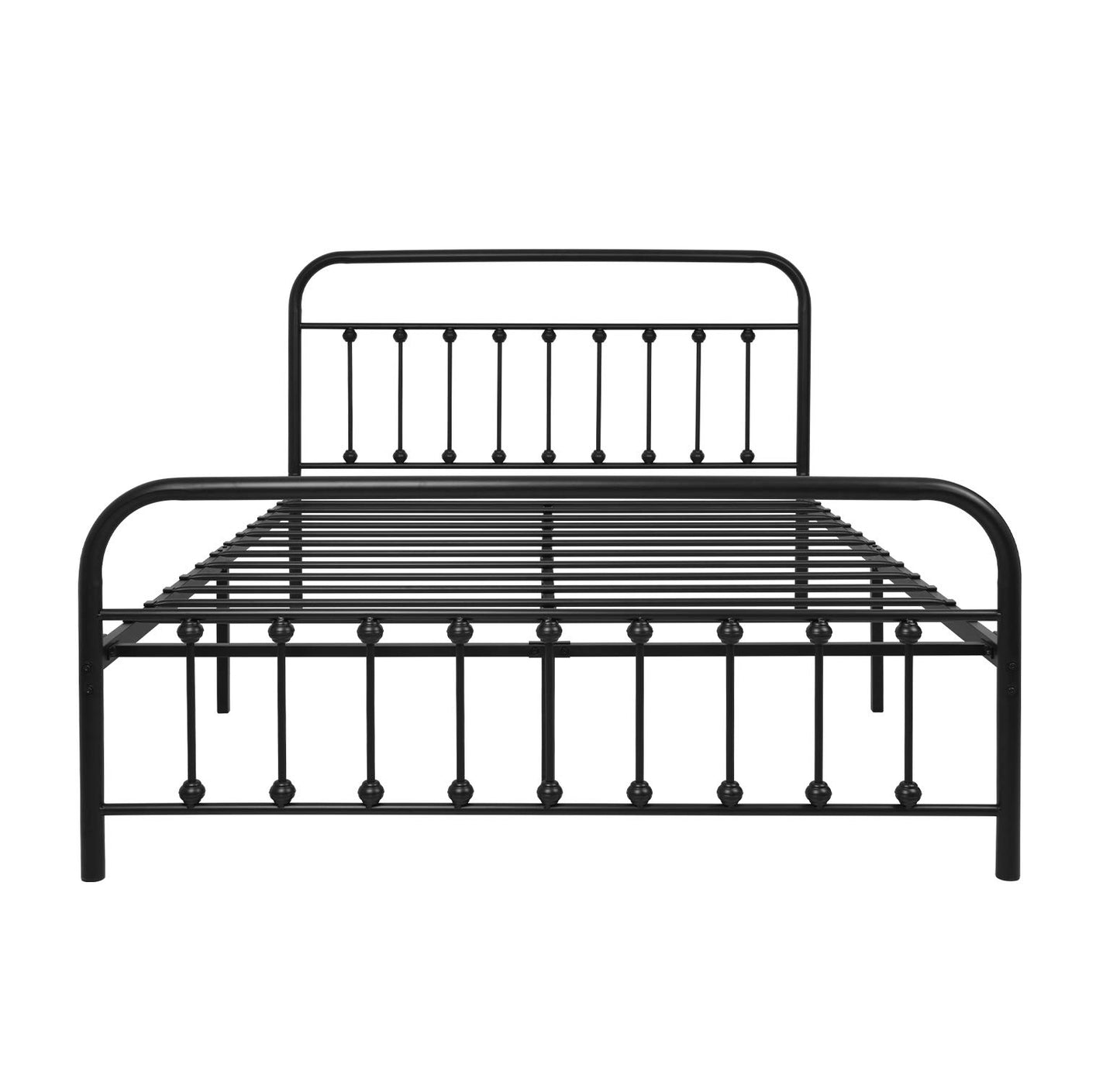 YALAXON Vintage Sturdy Queen Size Metal Bed Frame with Headboard & Footboard - No Box Spring Needed, Black - WoodArtSupply