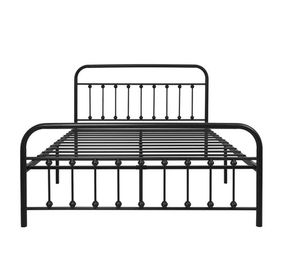 YALAXON Vintage Sturdy Queen Size Metal Bed Frame with Headboard & Footboard - No Box Spring Needed, Black - WoodArtSupply