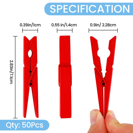 50PCS Colored Wooden Clothespins, 2.9inch 10 Color Clothes Pins for Clip Pictures Photos Decorative, Small Colorful Wood Decoration Closepins Clips,10 Color Each 5Pcs (Colored) HONGYUTAI