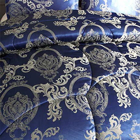Raytrue-X King Comforter Set Silk Blanket All Season Bed Comforter King Set Royal Blue Jacquard Quilt Soft Microfiber Bedding Sets Matching 2 Pillow Shams(King, 104x90 inches) Raytrue-X