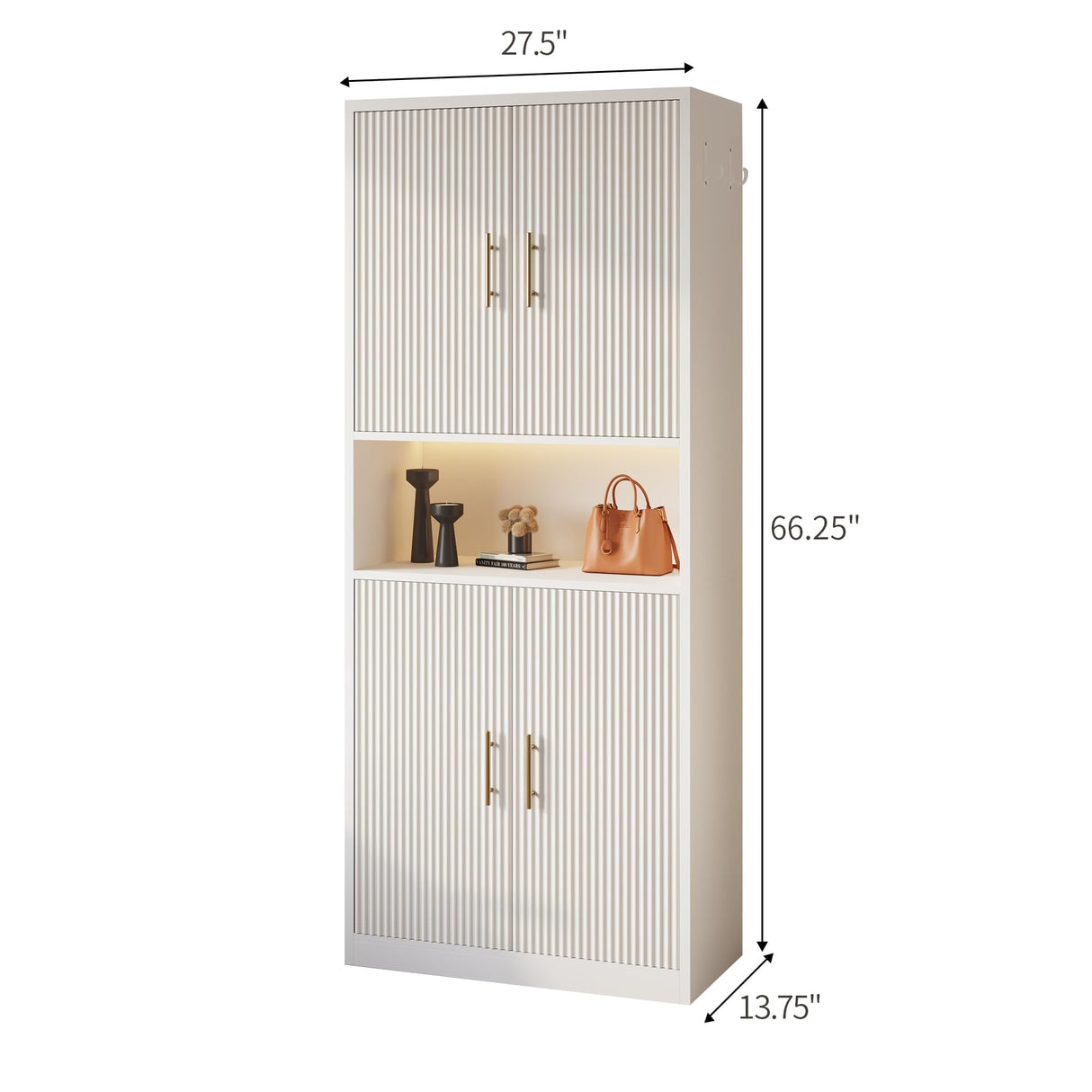 Epecoya 66-Inch Tall Shoe Cabinet with Fluted Door and LED Light for Entryway, Modern Large 9-Tier Freestanding Shoe Storage Organizer with Adjustable Shelves Open Shelf for Closet, Living Room, White Epecoya