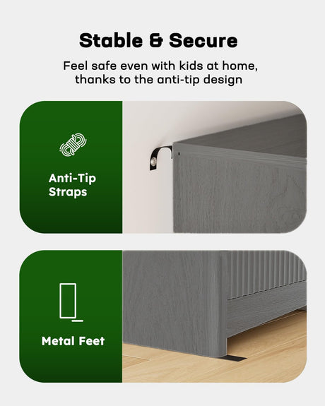 Marsail 5 Drawer Tall Wooden Dresser with Smooth-Glide Drawers, Modern Storage Solution for Bedrooms and Hallway, Featuring Large Capacity and an Elegant Natural Wood Finish, Light Grey Marsail