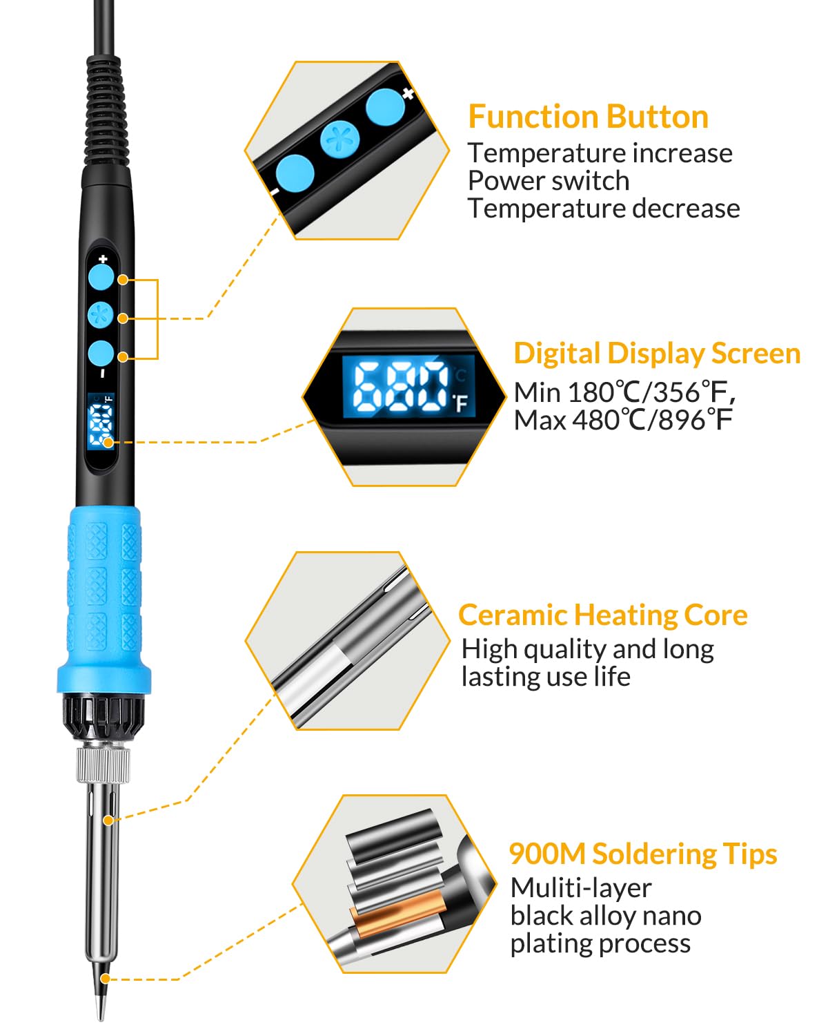 Soldering Iron Kit, 100W High Power Soldering Iron, Fast Heating, Digital Display Temperature Control Accurate 356°F-896°F, Portable Soldering Kit with Protective Cap, Automatic Sleep Mode Aucanla