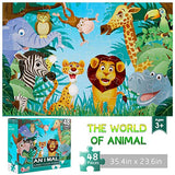 Jumbo Floor Puzzle for Kids Animal Jigsaw Large Puzzles 48 Piece Ages 3-6 for Toddler Children Learning Preschool Educational Development Toys 4-8 Years Old Birthday Gift for Boys and Girls IFLOVE