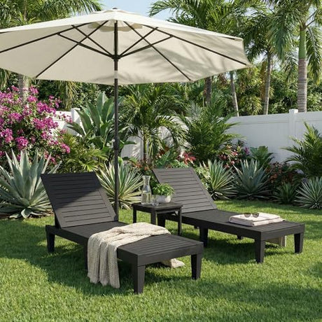 Lounge Chair Outdoor,Set of 2 All-Weather UV-Resistant & Waterproof Patio Lounge Chairs,High-Impact PP 5 Position Adjustable Tanning Chair,Heavy Duty Pool Lounge Chairs Great for Pool & Yard,Black EFU
