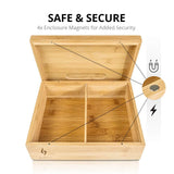 Large Bamboo Stash Box w/Ample Storage Space to Organize Herb Accessories - Comes with Convertible Rolling Tray Lid - (10" x 8" x 3.5") Subtle