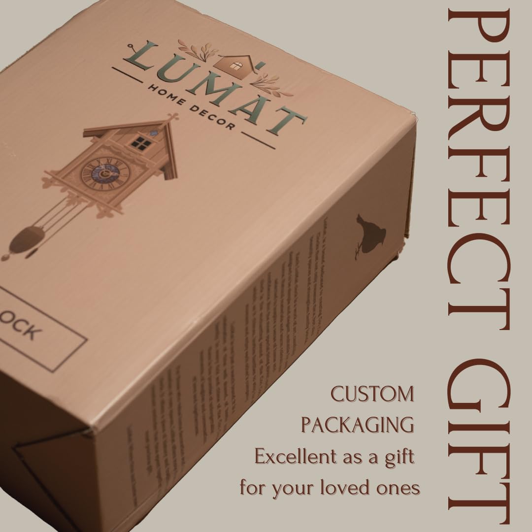 Lumat Cuckoo Clock - Modern Brown Cuckoo Clocks for Wall - Natural melodies - Volume Control - Night Mode - Perfect for Adults, Kids and Families - Battery Powered Lumat