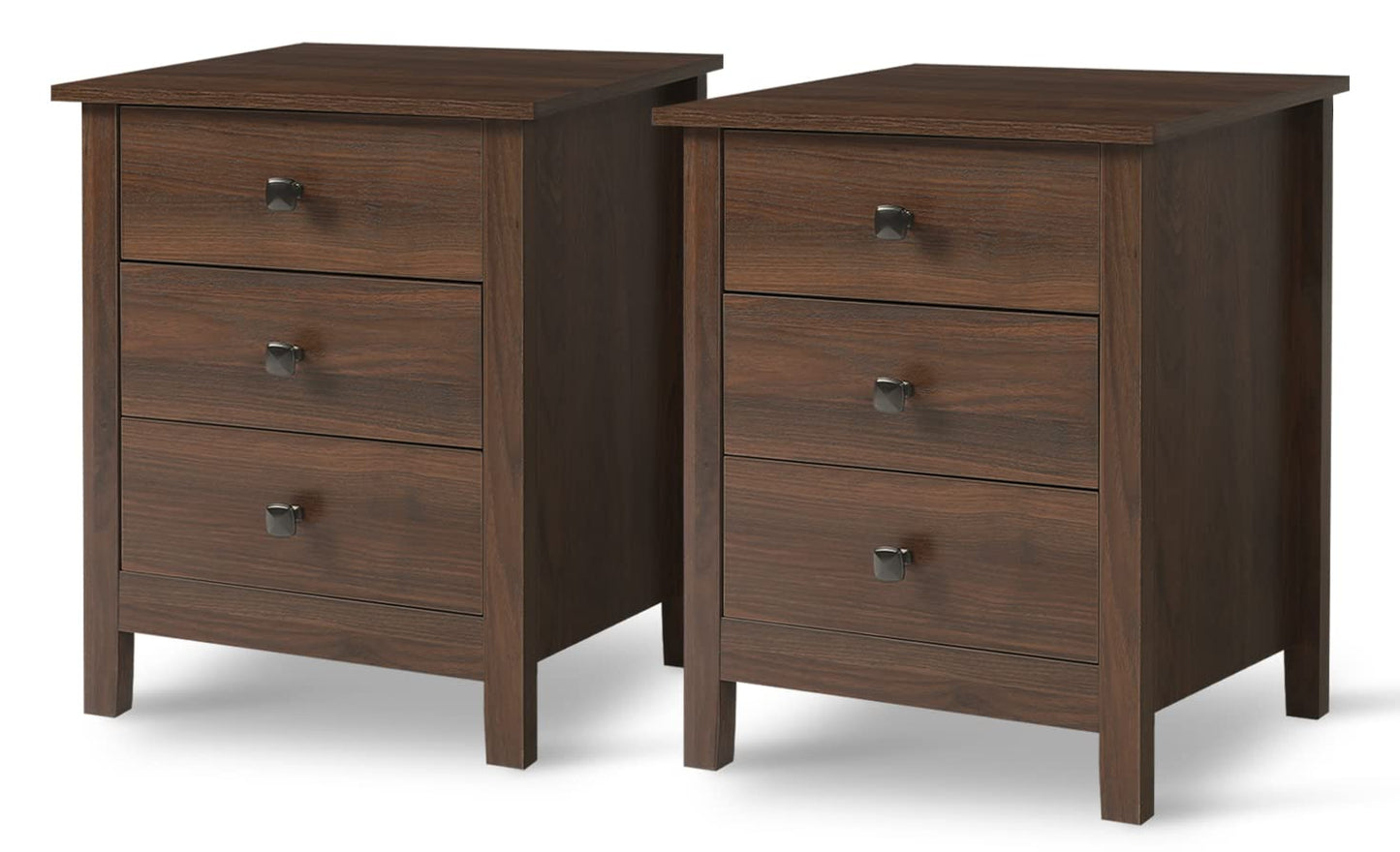 LTMEUTY Set of 2 Nightstands for Bedroom - Wood Nightstand Set with Drawers, Bedside Table, Tall Night Stand with 3-Drawer & Open Cabinet, Brown Wood Grain - WoodArtSupply