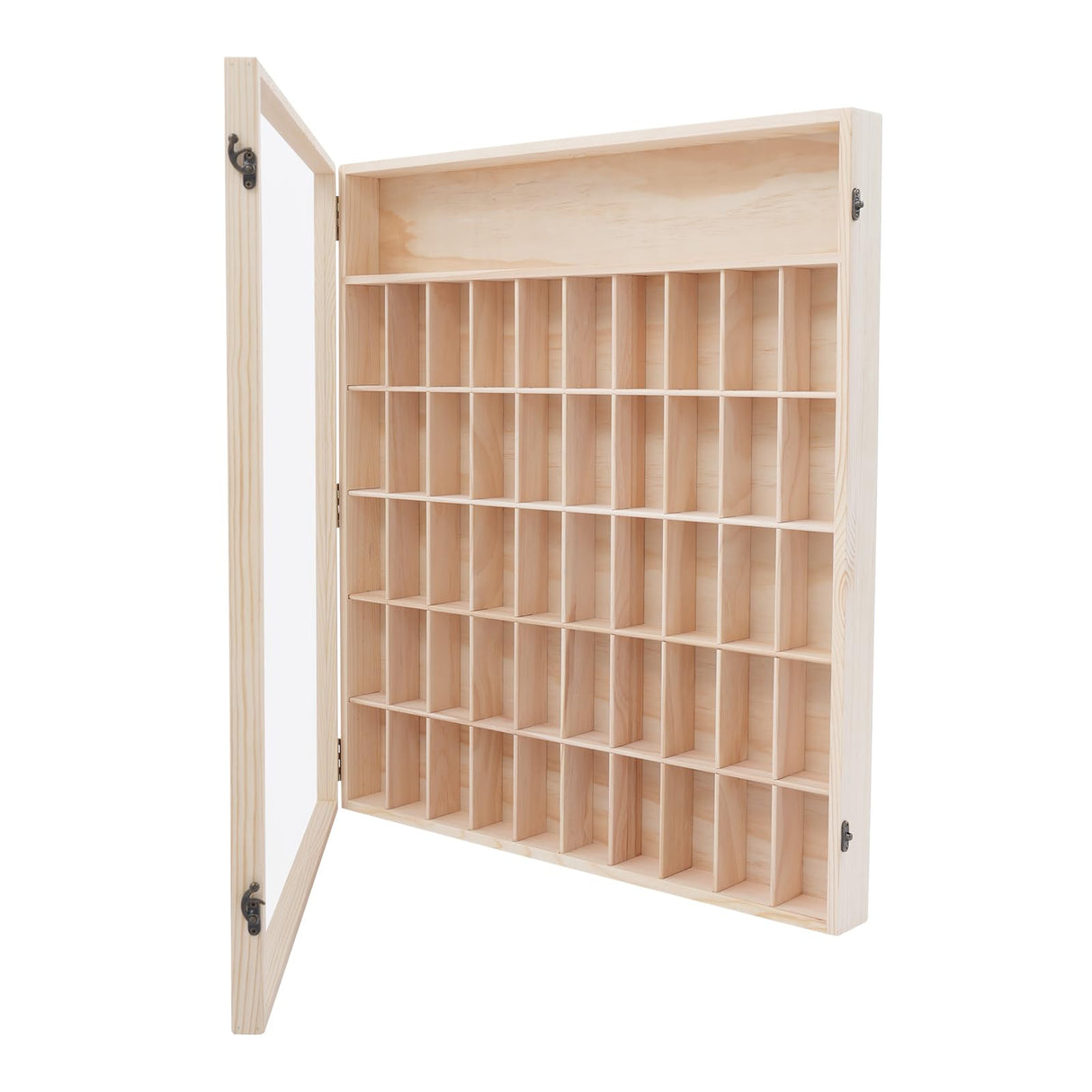 LOONGWEIA Wall Mount Wooden Display Case, 6 Tier Minifigure Display Cabinet with Acrylic Door Miniature Curio Cabinet with 50 Small Compartments for Mini Figures Collectibles Action Figures LOONGWEIA