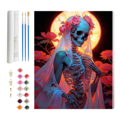 Hlison Paint by Numbers Kit for Adults, DIY Romantic Skeleton Paint by Numbers on Canvas with Brushes and Acrylic Paint, Watercolor Painting by Numbers Kit for Gift Home Decor - 16”x20” Hlison