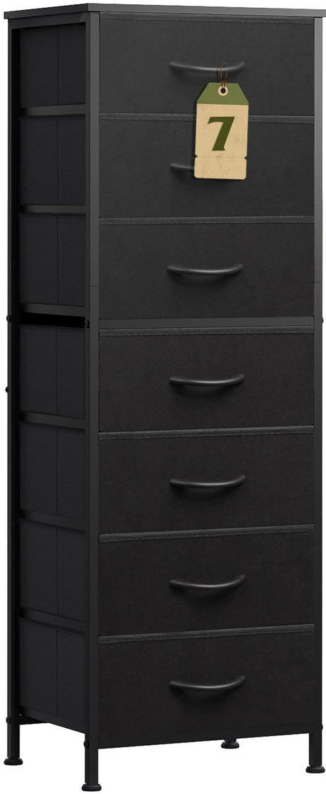 WLIVE Black Tall Dresser for Bedroom, 7 Drawer Dressers & Chests of Drawers, Fabric Dresser for Closet, Living Room, Night Stand with Metal Frame, Storage Tower with Fabric Bins, Wood Top WLIVE