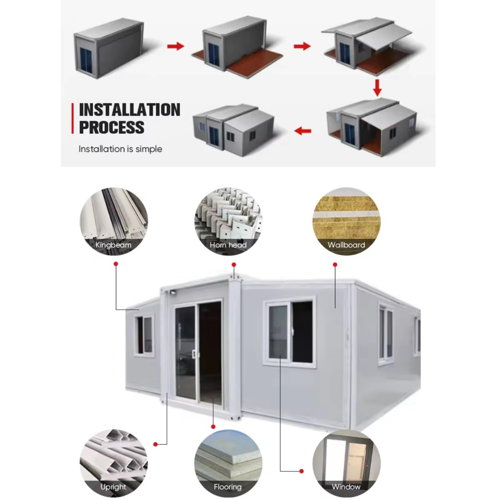 Other Prefab Houses 2 Bed 1 Bath Home 30FT Expandable Folding Mobile Tiny House Prefabricated with Container House - WoodArtSupply