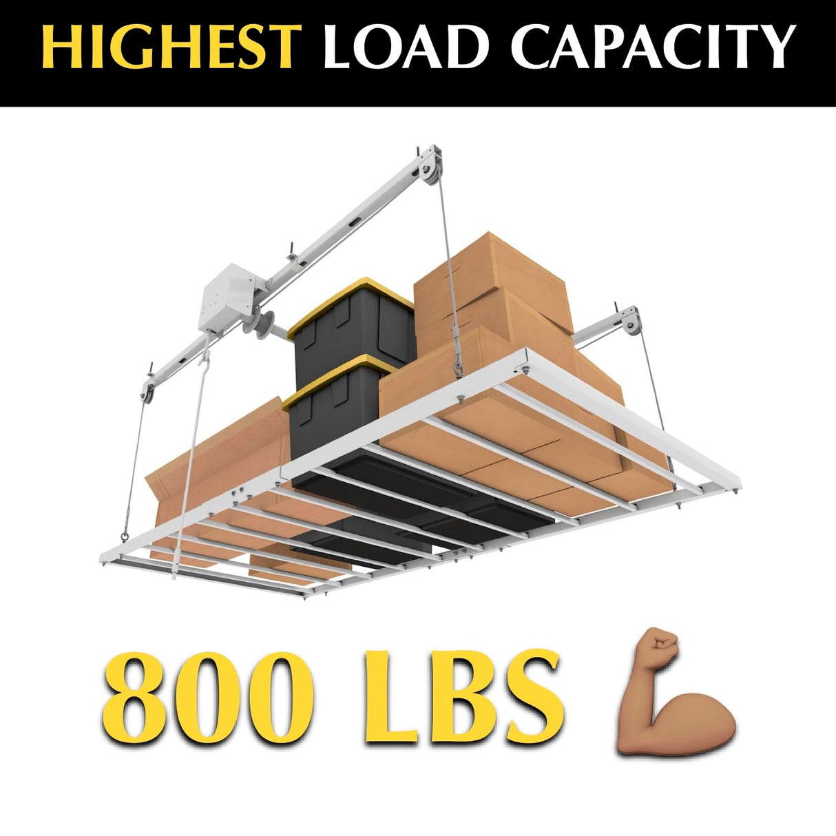 E-Z Garage Storage EZ Lift 4'x8' - No Power Required, Just Your Drill for Effortless Use! Holds 800 lbs with Rock-Solid Stability. A Game-Changer in Overhead Storage Solutions! E-Z Garage Storage