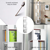 NICEME 190cm 360° Rotating Tall Corner Bookcase with 6 Tiers – Freestanding White Display Shelf for Living Room NICEME