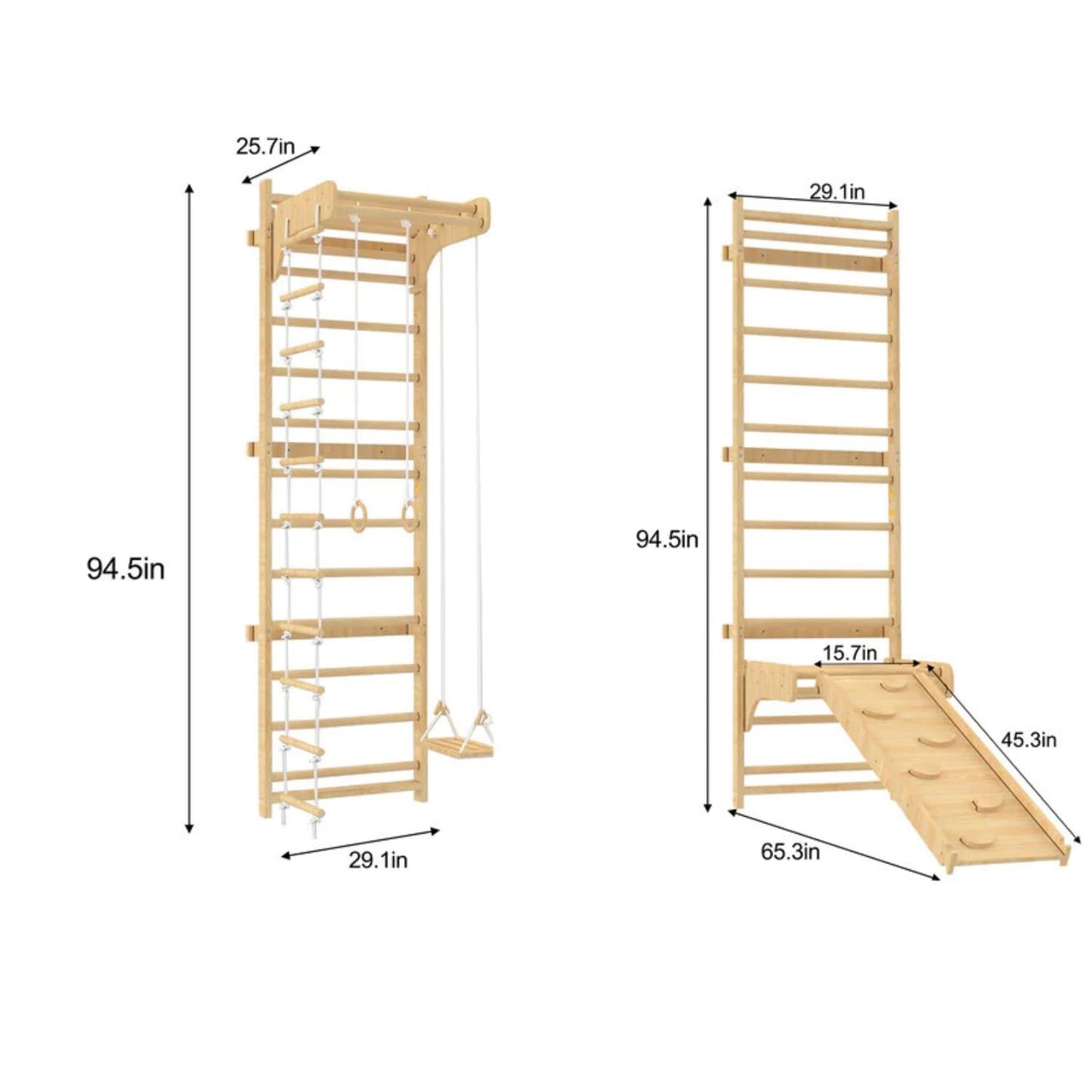 Avenlur Betula Swedish Ladder Wall Gym - Indoor Playset and Gym in One - with Swedish Ladder Swing, Rope Ladder, Adult Pull-Up Bar, and Indoor Slide - Indoor Gym for Kids and Adult - Jungle Gym