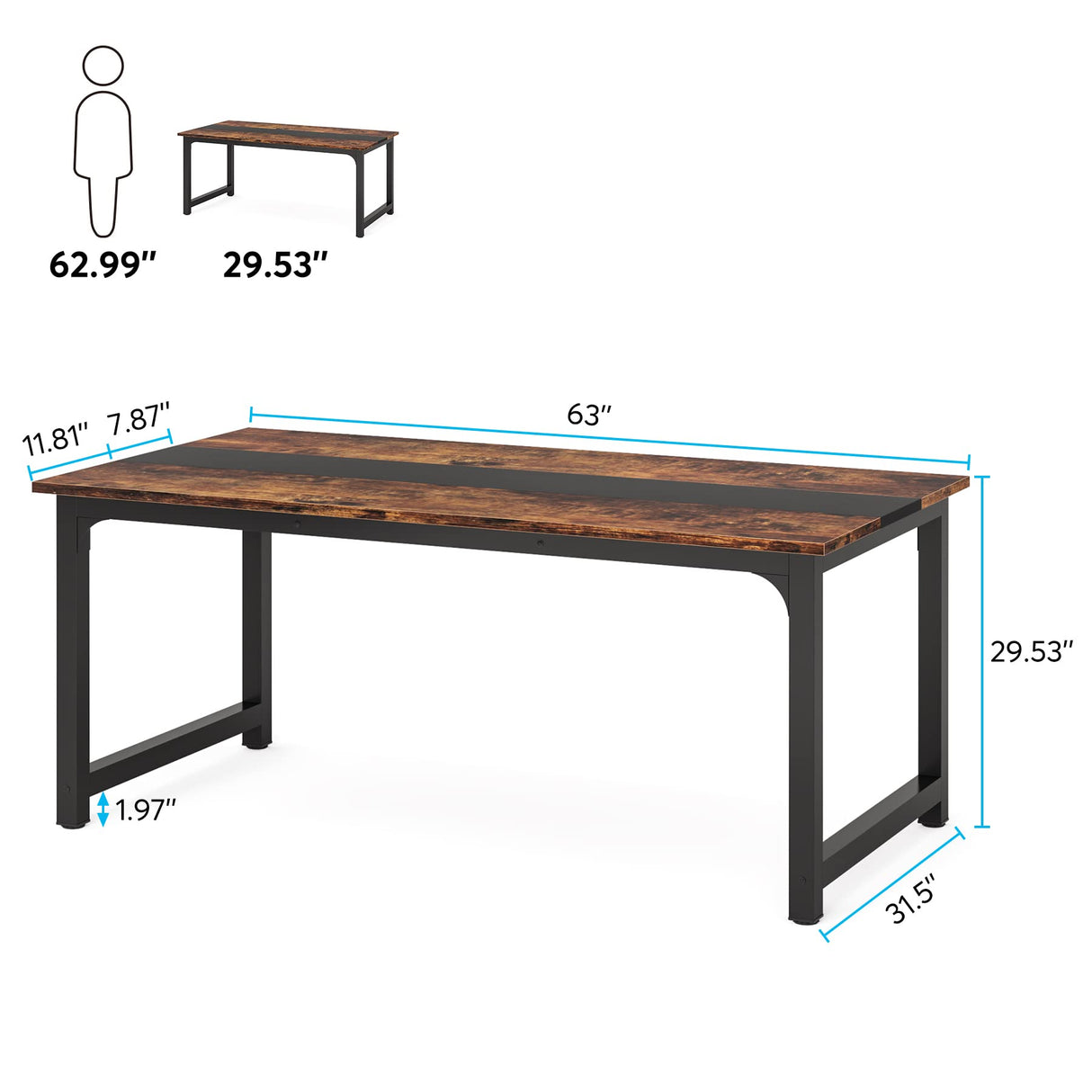 Tribesigns Modern Computer Desk, 63 x 31.5 inch Large Office Desk Computer Table Study Writing Desk Workstation for Home Office, Rustic/Black Tribesigns