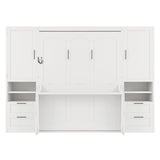 Harper & Bright Designs Queen Size Murphy Bed, Wooden Queen Wall Bed with Closet, Drawers and Shelves, White Harper & Bright Designs