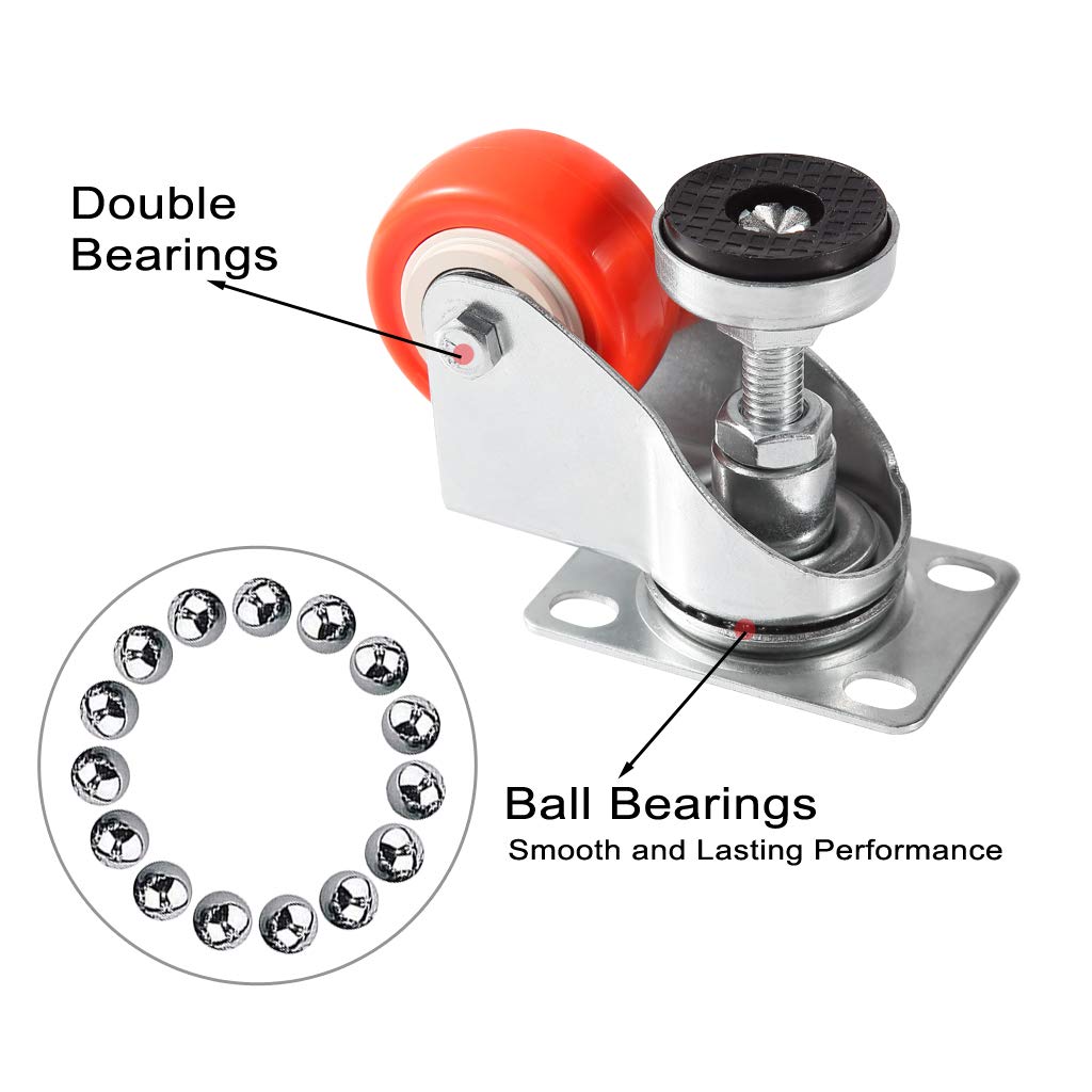 Skelang 4 Pcs 2" Adjustable Leveling Caster, Leveling Feet Wheels, Swivel Plate Casters Wheels, Installing for Industry Equipment, Dollies, Skelang