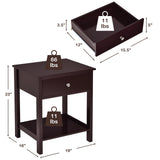 Giantex Nightstand, Wood End Table with Drawer and Open Shelf, Night Stand for Small Spaces, 2-Tier Bedside Table for Living Room Bedroom Dorm, Easy Assembly, Brown Giantex