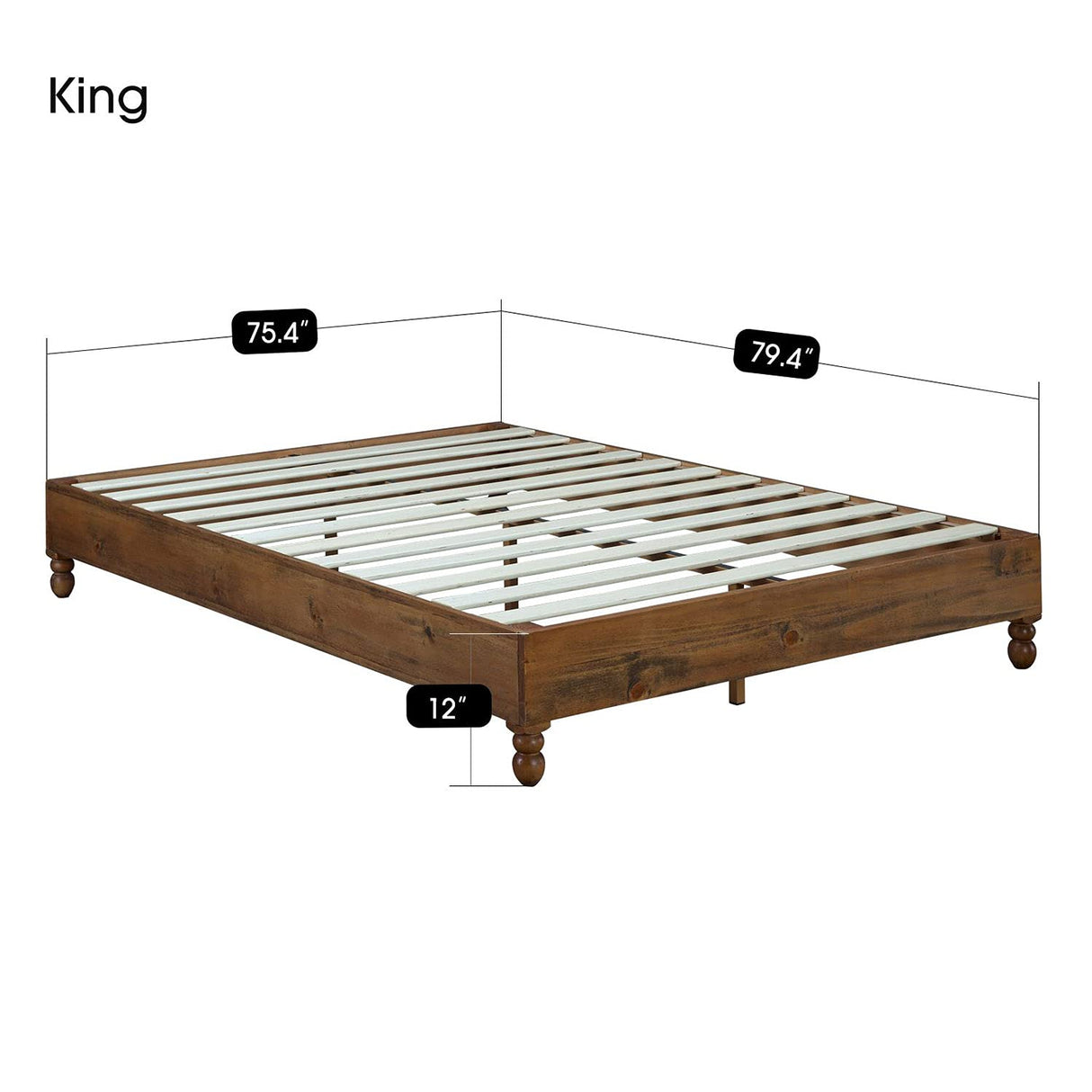 MUSEHOMEINC 12 Inch Rustic Solid Pine Wood King Bed Frame - No Boxspring Required MUSEHOMEINC