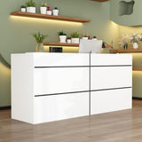 FAMAPY Reception Desk with Shelves, Modern Front Counter Table Checkout Retail Counter for Reception Room Lobby Shop, White and Black, 23.6”D x 86.6”W x 39.3”H FAMAPY