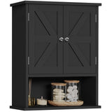 TEENFON Bathroom Wall Cabinet, Over The Toilet Space Saver Storage Cabinet with Barn Doors & Adjustable Shelf, Hanging Medicine Cabinet, Black TEENFON
