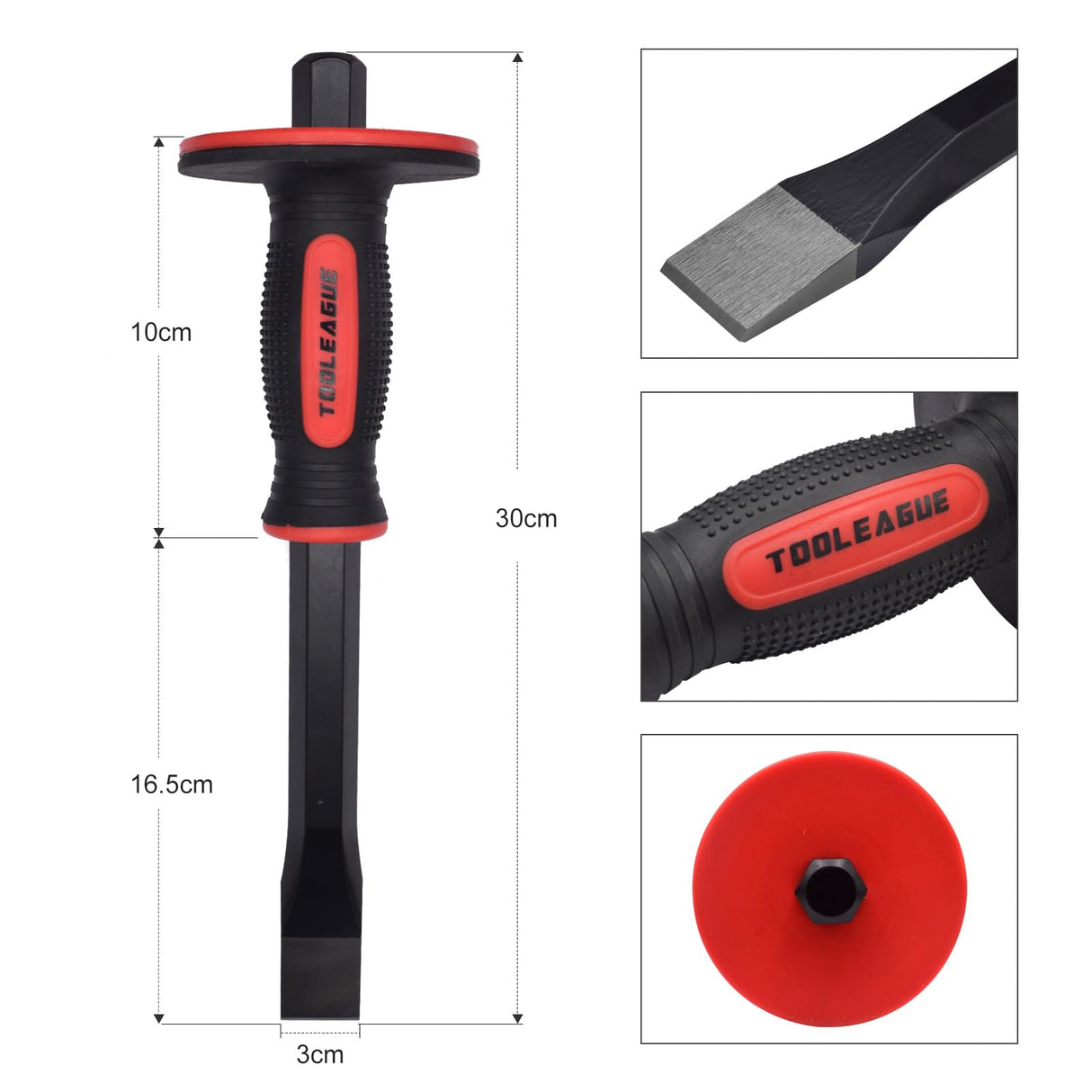 TOOLEAGUE 3Pcs Heavy Duty Masonry Chisel Set, 11-Inch Point & Flat Chisel, 8-Inch Brick Chisel with Hand Protection TOOLEAGUE
