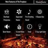 Masarflame 36'' Electric Fireplace Insert, Retro Recessed Fireplace Heater with Fire Cracking Sound, Remote Control & Timer, 750/1500W, Black Masarflame