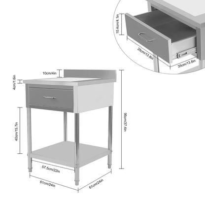 Stainless Steel Table for Prep & Work, 24''x24'' Commercial Heavy Duty Food Prep Worktable with Drawer, Undershelf and Backsplash for Kitchen, Restaurant, Hotel - 661.39Lbs Load Capacity - WoodArtSupply