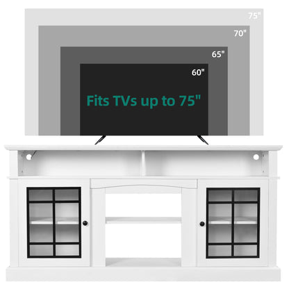 YITAHOME White TV Stand for 75/65 Inch TVs, 32'' Tall Mid Century Modern TV Cabinet with Adjustable Shelves and Glass Doors, Modern Entertainment Center TV Media Console Table for Living Room - WoodArtSupply