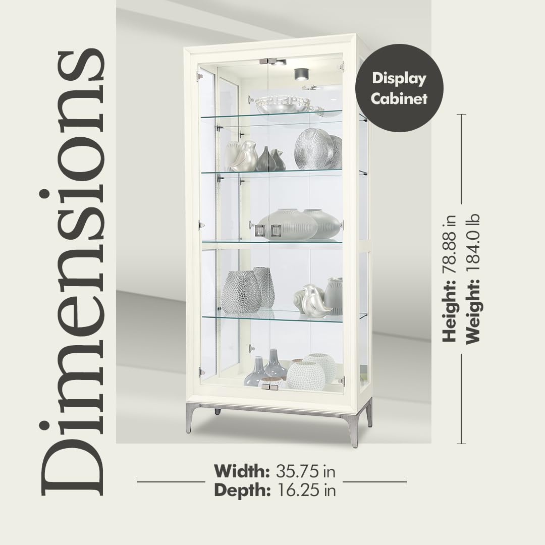 Howard Miller Sheena II Curio Cabinet – White Wire Brushed Display Cabinet Reclaimed Wood Look Aged Nickel Base & Square Pulls Hinged Glass Doors Adjustable Shelves & Mirrored Back for Home Decor Howard Miller