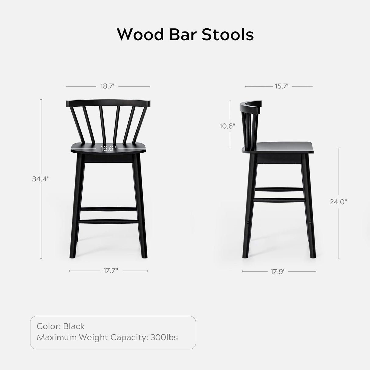 EYYTHUNG Wood Bar Stools Set of 3, 24" Barstool Farmhouse Counter Stools with Curved Back for Dining Room, Black EYYTHUNG